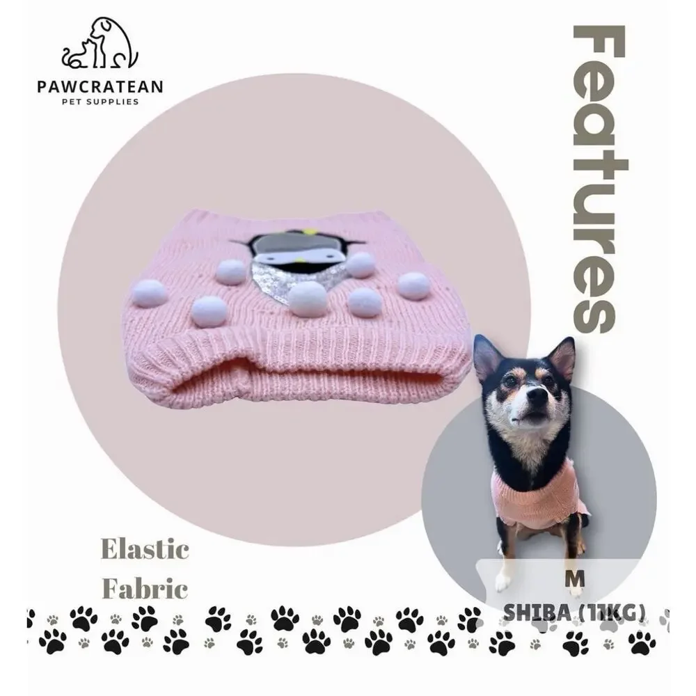 Pet pink penguine sequin knit dog sweater L